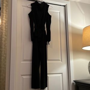 TOPSHOP Boutique High neck, open shoulder, front tie Jumpsuit, with pockets